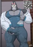 abs alley anthro biceps black_body black_fur blue_bottomwear blue_clothing blue_pants blue_shirt blue_tank_top blue_topwear bodily_fluids bodyguard bottomwear brick_wall brown_eyes bulge bulge_focus bulge_fondling bulge_grab bulge_rubbing burglar clothed clothing cocky cocky_smile criminal crotch_fondling crotch_grab detailed_bulge dominant dominant_anthro dominant_male door dripping erection erection_under_bottomwear erection_under_clothing erection_under_pants fist fists_clenched fondling fondling_penis fur gang gangster genital_fluids genital_outline genitals gold_(metal) gold_jewelry gold_necklace gold_ring grope groping_bulge groping_crotch jacket jewelry leaking_precum looking_at_viewer looking_down looking_down_at_viewer low-angle_view male manly mask masked_male masturbation masturbation_through_clothing muscular muscular_anthro muscular_male necklace open_clothing open_jacket open_topwear pants pecs penis penis_grab penis_outline precum precum_drip precum_on_own_penis precum_on_penis precum_through_clothing precum_through_pants presenting presenting_bulge presenting_penis propositioning qr_code removing_jacket robber rubbing_crotch rubbing_penis seducing_viewer seductive self_fondle self_grope shirt solo stroking_penis tank_top tenting text thick_arms thick_thighs thief thug topwear unzipped unzipped_clothing unzipped_jacket wall_(structure) wet wet_clothing white_clothing white_jacket white_mask white_topwear zipper nanbuskhan illumination_entertainment sing_(movie) big_daddy_(sing) ape gorilla haplorhine mammal primate hi_res