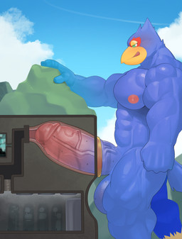 anthro balls beak blue_body bodily_fluids body_worship erection facility genital_fluids genitals glans humanoid_genitalia humanoid_penis internal machine macro male milking_machine muscular muscular_anthro muscular_male nipples non-mammal_balls non-mammal_nipples pecs penetrable_sex_toy penetration penile penis penis_milking precum sex_toy solo thick_penis namutree nintendo star_fox falco_lombardi avian bird absurd_res hi_res