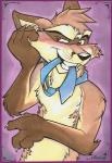 4_fingers anthro blush border chewing claws fingers grin looking_aside male mascot necktie purple_background purple_border simple_background smile solo whiskers marymouse furaffinity fender canid canine mammal 2008 half-length_portrait portrait signature