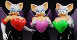 alternate_color anthro big_breasts breasts clothing female glistening glistening_body group hearts_around_body latex latex_clothing latex_skinsuit leggings legwear mature_female rubber_clothing skinsuit square_crossover tight_clothing trio insany3d sega sonic_the_hedgehog_(series) rouge_the_bat bat mammal 3d_(artwork) absurd_res blender_(artwork) digital_media_(artwork) hi_res