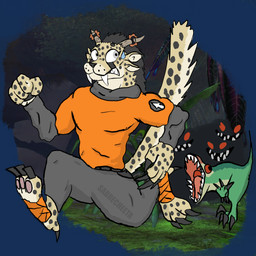 4_ears 4_fingers ambush anthro biped bipedal_feral black_hair black_nose bodily_fluids bottomwear chasing claws clothed clothing creepy creepy_smile digitigrade disembodied_eyes fangs feet female feral fingers fist flat_chested fluffy fluffy_tail foot_wraps forest forest_background grass green_body grey_clothing grey_eyes grin group hair head_markings hiding horn jungle long_claws long_sleeves long_tail long_teeth mane markings multi_ear muscular muscular_female nature nature_background neckwear open_mouth orange_clothing orange_sweater orange_topwear pants pawpads paws piercing pink_pawpads plant red_eyes running running_away sabertooth_(anatomy) scared scarf shrub smile spots spotted_markings sweat sweatdrop sweater tail tail_markings talons teeth toes tongue topwear tree wide_eyed worried wraps yellow_body sabrecheeta guild_wars charr cheetah dinosaur dromaeosaurid felid feline mammal pantherine prehistoric_species reptile saurischian scalie theropod 1:1 alpha_channel digital_drawing_(artwork) digital_media_(artwork) krita_(artwork)