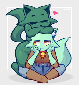 anthro bell bell_collar blush casual_nudity collar convenient_censorship duo female fur green_body green_fur grumpy heart_symbol nekuzx melina_(nekuzx) sara_(nekuzx) domestic_cat felid feline felis mammal absurd_res hi_res daughter_(lore) mother_(lore) mother_and_child_(lore) mother_and_daughter_(lore) parent_(lore) parent_and_child_(lore) parent_and_daughter_(lore)