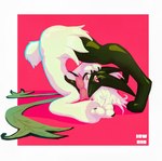 ambiguous_gender anthro claws fur green_body green_fur green_hair hair looking_at_viewer navel one_eye_obstructed open_mouth paws pink_eyes simple_background solo tail tongue low_elo nintendo pokemon felid feline generation_9_pokemon mammal meowscarada pokemon_(species) 2025 hi_res signature
