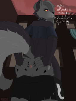 annoyed anthro anus black_bottomwear black_clothing black_collar black_nails black_shorts bottomwear butt cigarette cigarette_in_mouth clothed clothing collar colored_nails ear_piercing eyebrow_piercing facial_piercing female fur gateway genitals grey_body grey_fur grey_hair hair half_naked looking_at_viewer looking_back low-angle_view melee_weapon nails nude object_in_mouth outside piercing pink_anus polearm prostitution purple_body purple_fur rear_view red_sclera ring_piercing shorts simple_background smoking solo spear spiked_collar spikes spread_anus spreading tail text topwear weapon white_body white_fur yellow_eyes nibisu hellaverse helluva_boss mythology loona_(helluva_boss) animal_humanoid canid canid_demon canid_humanoid canine canine_humanoid canis demon hellhound humanoid mammal mammal_humanoid mythological_canine mythological_creature wolf wolf_humanoid 3:4 absurd_res english_text hi_res