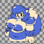 4_fingers anthro big_breasts blue_bottomwear blue_clothing blue_eyes blue_hair blue_skirt blue_tail bottomwear breasts checkered checkered_background cleavage clothed clothed_anthro clothed_female clothing dipstick_tail eyelashes fake_png female fingers front_view hair hand_on_hip lipstick makeup markings mouth_closed navel pattern_background simple_background skirt solo tail tail_markings white_tail_tip fizlok macey_(fizlok) canid mammal 2024 digital_drawing_(artwork) digital_media_(artwork) low_res portrait