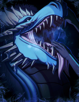 ambiguous_feral ambiguous_gender black_background black_body blue_body blue_eyes bodily_fluids cheek_spikes duo facial_spikes fangs feral forked_tongue glistening glistening_eyes hand_in_mouth horn mane mouth_play purple_tongue saliva saliva_string sharp_teeth simple_background solo_focus spikes spikes_(anatomy) teeth tongue white_horn white_mane riorix mythology dragon mythological_creature mythological_scalie scalie 2024 dated hi_res