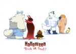 bottomwear butt clothing cute_fangs fur hat headgear headwear holidays male overweight overweight_male pants simple_background text white_background white_body white_fur takataka halloween black_santa_(takataka) white_santa_(takataka) felid lion mammal pantherine english_text