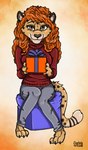 anthro black_spots brown_body brown_eyes brown_fur christmas_gift female fur holidays sitting smile solo spots tan_body tan_fur ziegelzeig christmas zhara_(tigerbonsu) cheetah felid feline mammal 2022