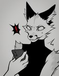 anthro cellphone clothed clothing electronics exclamation_point facial_piercing fur grey_background holding_cellphone holding_object holding_phone inner_ear_fluff looking_at_cellphone looking_at_object looking_at_phone phone piercing shocked simple_background solo teeth tuft falvie the_fox_(falvie) canid canine fox mammal 2024 digital_media_(artwork) hi_res signature