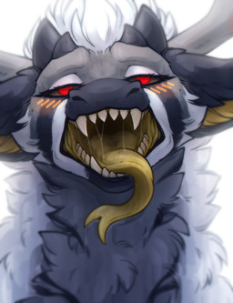 blush blush_lines bodily_fluids female feral forked_tongue fur grey_body grey_fur horn mouth_shot open_mouth red_eyes saliva saliva_string solo teeth tongue tongue_out yellow_insides yellow_mouth yellow_tongue zegzagun mythology yoro dragon furred_dragon furred_scalie mythological_creature mythological_scalie scalie hi_res