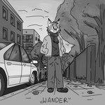 anthro belt bottomwear calm city city_background cityscape clothed clothing countershade_face countershading hand_in_pocket happy jacket male pants plant pockets scarf smile solo topwear tree urban vehicle walking ricky_arts inktober felid feline humanoid lynx mammal 1:1 2023