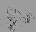 anthro biped clothing duo footwear frown gloves gun gunpoint handgun handwear holding_gun holding_object holding_ranged_weapon holding_weapon male ranged_weapon shoes square_crossover standing weapon aspestose sega sonic_the_hedgehog_(series) sonic_the_hedgehog eulipotyphlan hedgehog mammal 2020 digital_drawing_(artwork) digital_media_(artwork) greyscale meme monochrome sketch