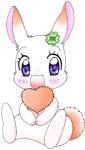 3_fingers anthro biped blush chest_tuft clover_(plant) eyelashes female fingers fur heart_symbol japanese plant shamrock short_fur sitting smile solo tuft white_body white_fur kuridora happy_happy_clover pixiv sayuri_tatsuyama clover_(happy_happy_clover) lagomorph leporid mammal rabbit low_res