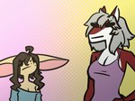 angry anthro big_ears brown_hair clothed clothed_anthro clothing countershading dialogue duo female fur grey_hair gynomorph hair hand_on_hip intersex red_body stylized tan_body tan_fur yelling han_moz han_(han_moz) shizuko_izumi canid canine canis fennec_fox fish fox hybrid mammal marine requiem_shark shark tiger_shark true_fox wolf animated short_playtime trans_(lore) trans_woman_(lore)