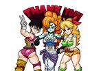 breasts butt cleavage clothed clothing female gesture group hair hand_gesture sayain simple_background v_sign white_background conditional_dnp turboranger_(artist) dragon_ball dragon_ball_z fasha launch_(dragon_ball) alien human humanoid mammal hi_res