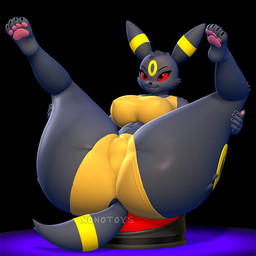 anthro black_background black_body chair female furniture holding_leg looking_up paws pose simple_background smile solo nonotoys nintendo pokemon eeveelution generation_2_pokemon pokemon_(species) umbreon 1:1 3d_(artwork) digital_media_(artwork) hi_res pinup
