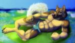 2013 abs barefoot biceps black_nose brown_eyes brown_fur bulge canine claws dog fist fur german_shepherd grin kitara_(artist) looking_at_viewer lying male muscles nature no_nipples on_side pawpads paws pecs pose smile solo speedo swimsuit tan_fur toe_claws toned tongue tongue_out topless
Rating: Questionable
Score: 6
User: furmann
Date: October 18, 2013