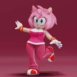 anthro black_nose blush bottomwear clothed clothing eyelashes female footwear front_view fur gloves green_eyes hair handwear head_tuft looking_at_viewer on_one_leg open_mouth open_smile pants pink_background pink_body pink_bottomwear pink_clothing pink_fur pink_hair pink_pants pink_topwear red_clothing red_footwear red_shoes shoes short_hair simple_background smile solo standing tan_body tan_fur thick_thighs topwear tuft white_clothing white_gloves white_handwear wide_hips funfred252 sega sonic_riders sonic_the_hedgehog_(series) amy_rose eulipotyphlan hedgehog mammal 1:1 3d_(artwork) absurd_res digital_media_(artwork) hi_res