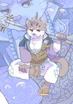 alternate_costume anthro beads buddhist_priest_outfit clothing clothing_swap footwear fur grey_body grey_fur male monk pecs prayer_beads red_eyes sandals shoes solo kusarikakemono lifewonders tokyo_afterschool_summoners sitri_(tas) domestic_cat felid feline felis mammal hi_res