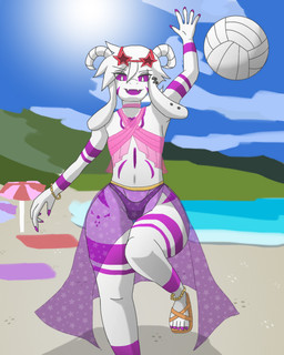 anthro beach bracelet clothing eyewear femboy fingernails footwear fur horn jewelry looking_at_viewer male markings nails piercing pupils purple_sclera sandals shoes smile solo sport sunglasses swimwear volleyball white_body white_fur white_pupils aeltrix undertale undertale_(series) asriel_dreemurr asriel_dreemurr_(god_form) bovid caprine goat mammal 4:5 hi_res