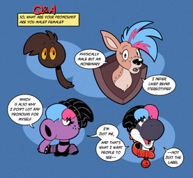 award black_body blue_background brown_body brown_fur dialogue female fur living_tail male markings mounted_trophy orange_sclera purple_body simple_background solo speech_bubble spots spotted_body spotted_fur sudden_transformation tail tail_head taxidermy text transformation trophy trophy_head unusual_anatomy unusual_tail trevor-fox mario_bros nintendo trevor-fox_(character) birdo deer mammal yoshi comic nonbinary_(lore)