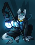 angry anthro bori_(neopets) bottomwear claws clothing ears_up female hair hi_res jacket lamp lantern looking_at_viewer neopet_(species) neopets one_fang pants ramthedragon scarf shadow sitting solo tail tail_tuft topwear tuft