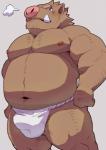 2019 anthro asian_clothing belly blush bulge clothing east_asian_clothing fundoshi humanoid_hands japanese_clothing male mammal moobs nipples overweight overweight_anthro overweight_male shirosaru simple_background solo suid suina sus_(pig) underwear wild_boar