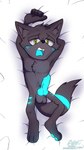 anatomically_correct anatomically_correct_genitalia anatomically_correct_penis animal_genitalia animal_penis bed blue_body blue_fur blue_pawpads blue_penis canine_genitalia canine_penis dakimakura erection fur furniture genitals green_eyes grey_body grey_fur male markings pawpads penile penis striped_markings stripes codyf0xx sega sonic_the_hedgehog_(series) fan_character swift_(swiftrogue) canid canine mammal dakimakura_design hi_res