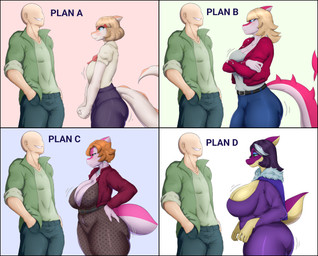 5_fingers anthro bald belt belt_buckle big_breasts big_tail black_border blonde_hair blue_eyes blue_eyeshadow blush bob_cut bone_frill border bottomwear bow_ribbon breast_size_difference breasts buckle claws cleavage clothed clothing collared_shirt crossed_arms curvy_figure denim denim_bottomwear denim_clothing dress dress_shirt ear_piercing ear_ring elderly elderly_anthro elderly_female eyeshadow eyewear female finger_claws fingers frill_(anatomy) gem glasses glistening glistening_arms glistening_body glistening_breasts glistening_scales glistening_tail green_clothing green_eyes green_jacket green_topwear grey_hair grey_highlights group hair hand_in_pocket highlights_(coloring) huge_breasts huge_hips huge_thighs human_on_anthro interspecies jacket jeans jewelry light-skinned_male light_body light_skin long_tail magenta_body magenta_scales makeup male mature_anthro mature_female motion_lines multicolored_body multicolored_hair multicolored_scales necklace orange_body orange_scales pants pearl_(gem) pearl_necklace piercing pink_body pink_scales pockets purple_body purple_clothing purple_dress purple_hair purple_scales red_clothing red_jacket red_topwear ring_piercing scales shirt short_hair simple_background smile spiked_tail spikes spikes_(anatomy) tail teal_eyes teeth thick_thighs topwear two_tone_body two_tone_hair two_tone_scales voluptuous voluptuous_anthro voluptuous_female white_body white_scales wide_hipped_anthro wide_hipped_female wide_hips yellow_body yellow_scales frederickjdr cavemanon_studios goodbye_volcano_high i_wani_hug_that_gator ko_op_(game_developer) snoot_game alexandria_(snoot_game) anon_(snoot_game) cassandra_(snoot_game) mia_moretti naomi_(gvh) dinosaur hadrosaurid human mammal ornithischian ornithopod parasaurolophus prehistoric_species reptile scalie 2026 absurd_res digital_drawing_(artwork) digital_media_(artwork) hi_res daughter_(lore) grandchild_(lore) granddaughter_(lore) grandmother_(lore) grandmother_and_grandchild_(lore) grandmother_and_granddaughter_(lore) grandparent_(lore) grandparent_and_grandchild_(lore) mother_(lore) mother_and_child_(lore) mother_and_daughter_(lore) parent_(lore) parent_and_child_(lore) parent_and_daughter_(lore) sibling_(lore) sister_(lore) sisters_(lore)