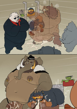 anthro balls belly big_belly black_body bodily_fluids brown_body clothing collar cum cum_dumpster erection eyewear fallen_hero forced genital_fluids genitals group hat headgear headwear kemono leash male male/male money moobs nipples overweight overweight_male penis prostitution public_use rape sex sunglasses through_wall white_body quanjiang superhero_dog_(quanjiang) bear canid canine canis domestic_dog elephant elephantid equid equine horse mammal polar_bear proboscidean ursine 2025 absurd_res hi_res
