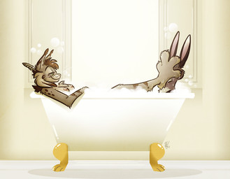 anthro bath breasts claws duo feet female foot_fetish foot_play fur male male/female nipples nude paws pose smile toes water whiskers nicnak044 milo_(milothebunny) nicole_(nicnak044) felid feline lagomorph leporid lynx mammal rabbit digital_media_(artwork)