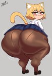 big_butt blonde_hair bottomwear butt clothed clothing female footwear hair huge_butt huge_hips huge_thighs legwear looking_at_viewer looking_back pantyhose red_eyes shirt shoes skirt smile solo text thick_thighs topwear white_body white_skin wide_hips za_barro tsukihime type-moon neco-arc animal_humanoid cat_humanoid felid felid_humanoid feline feline_humanoid humanoid mammal mammal_humanoid 2024 digital_media_(artwork) hi_res