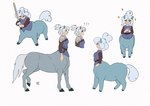 blue_body centaurworld equid equid_taur female fluffy fluffy_hair fusion grey_body grey_skin hair hi_res hooves horse_(centaurworld) horse_ears human_torso mammal mammal_taur melee_weapon model_sheet netflix ponynok rider_(centaurworld) simple_background simple_coloring solo sword tail taur weapon white_background white_hair