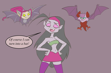 black_hair breasts cleavage clothed clothing fangs female green_eyes group hair humanoid_pointy_ears navel pointy_ears ponytail purple_body purple_hair purple_skin solo_focus teeth wide_hips yellow_eyes kythos ghoul_school hanna-barbera school_for_vampires scooby-doo_(series) the_baskervilles fangora_dracula gruftine sibella_dracula bat humanoid mammal vampire crossover hi_res