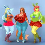 alternate_color anthro anthrofied big_breasts blonde_hair blue_eyes bottomwear breast_size_difference breasts brown_hair cleavage clothed clothing curvy_figure eyewear feet female footwear glasses green_eyes group hair huge_breasts knee_highs knee_socks legwear lips pink_hair pokemorph sandals shirt_logo shoes socks thick_bottom_lip thick_thighs translucent translucent_clothing translucent_legwear voluptuous wide_hips mewpan nintendo pokemon amber_(aj_the_flygon) damariss_(aj_the_flygon) fan_character penelope_(aj_the_flygon) canid canine eeveelution floatzel generation_1_pokemon generation_2_pokemon generation_4_pokemon glaceon leafeon mammal mustelid oddish pokemon_(species) sneasel 1:1 absurd_res digital_media_(artwork) hi_res