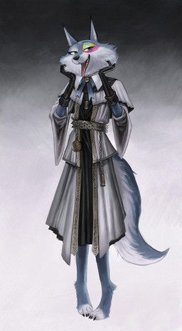 anthro barefoot bow_ribbon cheek_tuft clothing eye_paint facial_tuft feet female neck_tuft open_mouth solo tuft wolfinasuit bloodborne fromsoftware illumination_entertainment sing_(movie) sony_corporation sony_interactive_entertainment healing_church_member_(bloodborne) porsha_crystal canid canine mammal absurd_res hi_res