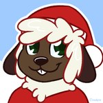 anthro black_nose buckteeth christmas_clothing christmas_headwear clothed clothing floppy_ears fur green_eyes hat headgear headwear holidays lop_ears male outline red_clothing red_shirt red_topwear santa_hat shirt smile solo teeth topwear white_body white_fur white_outline wool_(fur) cloudpie conditional_dnp christmas mishka_(sleepysheepy17) bovid canid canine canis caprine domestic_dog hybrid mammal sheep 1:1 2020 bust_portrait clip_studio_paint_(artwork) digital_drawing_(artwork) digital_media_(artwork) flat_colors icon portrait