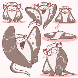 :3 anthro blush chibi clothing ellipsis grey_body hat headgear headwear male question_mark sleeping solo speckled_body kiwilittle nintendo splatoon big_man_(splatoon) aquatic fish manta_ray ray_(fish) stingray 1:1 hi_res