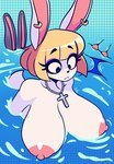 anthro big_breasts bikini breasts clothed clothing cross ear_piercing ear_ring eyebrows female hair hiding huge_breasts jewelry necklace nipples nude piercing religious_neckwear ring_piercing short_hair swimming swimwear tail topless two-piece_swimsuit wardrobe_malfunction water white_body vinxent lagomorph leporid mammal rabbit 2025 absurd_res digital_media_(artwork) hi_res
