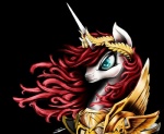 alternate_species armor blue_eyes female feral hair horn ponification red_hair solo europamaxima friendship_is_magic hasbro my_little_pony warhammer_(franchise) warhammer_40000 emperor_of_mankind lauren_faust_(character) equid mammal crossover hi_res