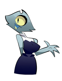 1_eye breasts clothed clothing dress female looking_at_viewer not_furry open_mouth simple_background small_waist solo white_background bunibelol zafiro_(bunibelol) cyclops humanoid cel_shading digital_drawing_(artwork) digital_media_(artwork) hi_res shaded