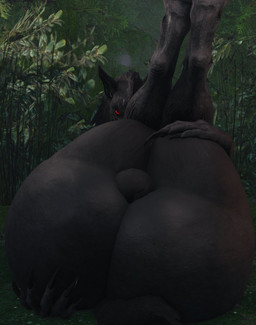 5_fingers anthro balls big_butt black_body black_claws black_fur bubble_butt butt claws fingers fur genitals grass huge_butt legs_together looking_at_viewer male male_anthro on_grass on_ground plant red_eyes solo tail thick_thighs willie_piv mythology skyrim_werewolf canid canine mammal mythological_canine mythological_creature werecanid werecanine werecreature werewolf 2025 3d_(artwork) digital_media_(artwork) english_description hi_res