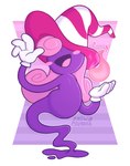 blush clothing female fire gloves hair handwear hat headgear headwear legless long_hair not_furry pink_hair purple_body simple_background solo snow_pounder_(artist) mario_bros nintendo paper_mario vivian_(mario) ghost humanoid shadow_siren spirit hi_res signature