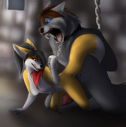angry anthro bdsm black_hair blue_eyes bondage bound brown_hair chain collar dungeon duo erection fangs female fur genitals grey_body grey_fur hair licking male male/female master penis petplay red_eyes roaring roleplay teasing teeth tongue tongue_out trev white_body white_fur yellow_body yellow_fur hashire mythology canid canine canis fennec_fox fox mammal mythological_canine mythological_creature true_fox werecanid werecanine werecreature werewolf wolf
