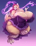 anthro beak big_breasts breasts clothed clothing female glistening glistening_eyes hair holding_wand huge_breasts huge_hips looking_at_viewer magic_user mouth_closed overweight overweight_anthro overweight_female purple_clothing purple_eyes purple_topwear red_hair solo tan_body topwear wide_hips tiggybloom liz_(draconder) avian bird chicken galliform gallus_(genus) phasianid hi_res