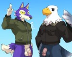 anthro bottomless clothed clothing countershading duo flaccid foreskin genitals greeting humanoid_genitalia humanoid_penis ineffective_censorship male penis shirako animal_crossing nintendo apollo_(animal_crossing) lobo_(animal_crossing) accipitrid accipitriform avian bald_eagle bird canid canine canis eagle mammal sea_eagle wolf censored hi_res