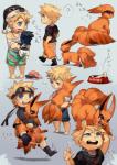 ambiguous_gender anthro black_nose blonde_hair blue_eyes bone chibi clothed clothing doll duo feral fur hair hat headgear headwear looking_at_viewer male multi_tail nude open_mouth orange_body orange_fur question_mark red_eyes simple_background smile standing tail teeth text tongue uzucake naruto kurama naruto_uzumaki sasuke_uchiha canid canine fox human mammal tailed_beast digital_media_(artwork) japanese_text smaller_version_at_source translated