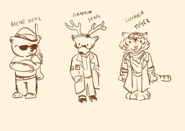 anthro antlers beret clothed clothing coat eyewear followers_of_the_apocalypse_(fallout) fully_clothed glasses group hat headgear headwear horn lab_coat looking_ahead looking_at_another male new_california_republic new_vegas simple_background standing sunglasses tan_background text topwear trio wearing_glasses wearing_sunglasses n1ceratt fallout microsoft arcade_gannon craig_boone the_courier_(fallout) bear deer felid mammal pantherine tiger english_description english_text monochrome sketch