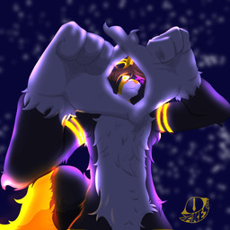 anthro fur glowing glowing_eyes grey_body lights male multicolored_body multicolored_fur purple_eyes shadow solo the_weekend white_body yellow_body jakesart canid canine canis mammal wolf 1:1 absurd_res hi_res portrait