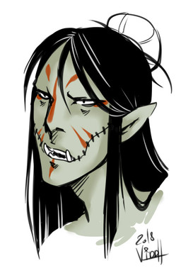 character_bio fangs humanoid_pointy_ears male not_furry pointy_ears solo teeth tusks viddharta-joshua dungeons_and_dragons hasbro wizards_of_the_coast olgoi_khorkhoi humanoid orc headshot_portrait portrait signature